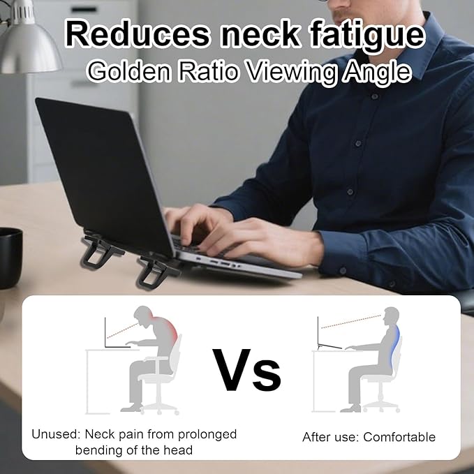 Penitue 2pcs Mini Portable Laptop Stand, Zinc Alloy Foldable Laptop Keyboard Riser Self-Adhesive Kickstand Invisible Computer Notebook Holder Lift for Desk Keyboards Laptops Support