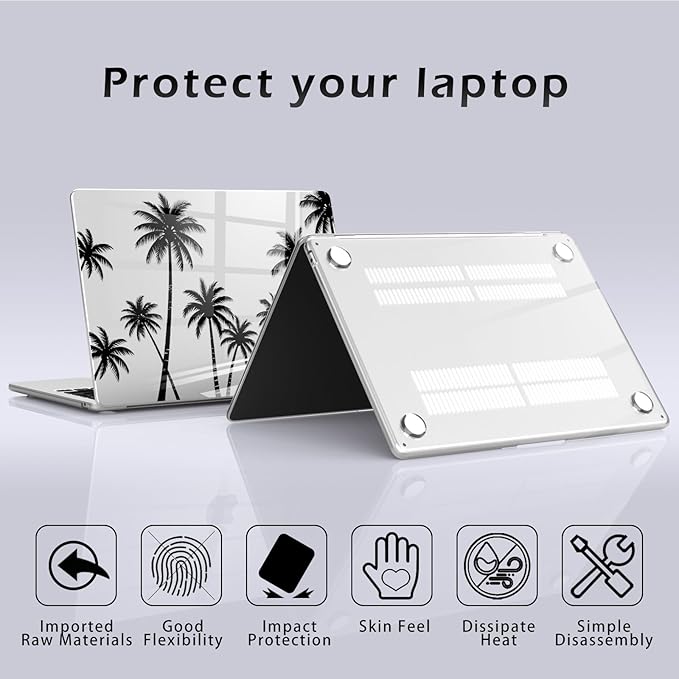 Compatible with MacBook Pro 14 inch Case M5 M4 M3 M2 M1 Pro/Max 2026-2021 A3427 A3426 A3434 A3112 A3185 A3401 A2918 A2992 A2779 A2442, Black Palm Tree Hard Shell Clear Cover