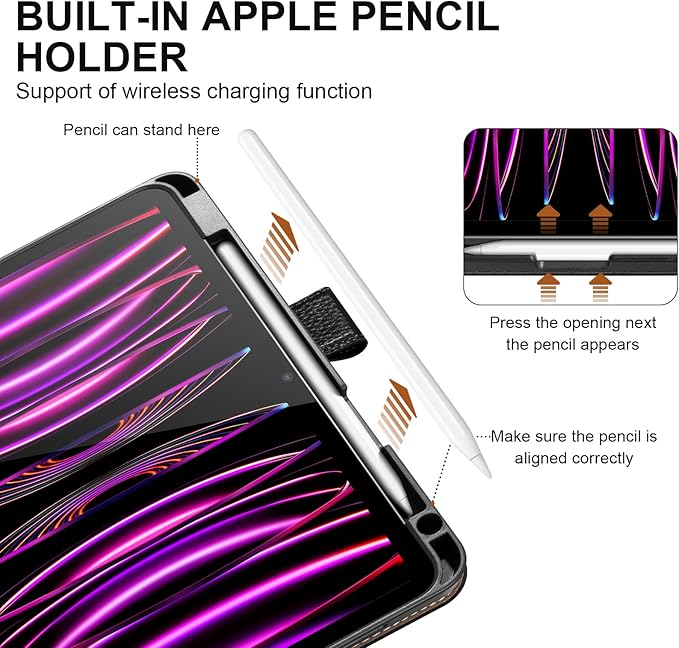 Genuine Leather Case for iPad Pro 11 Inch 4th/3rd/2nd/1st Generation 2022/2021/2020/2018 | with Pencil Holder and Adjustable Stand, Magnetic Closure, Auto Wake/Sleep Cover | Black