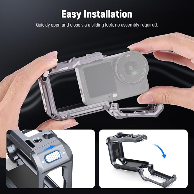 NEEWER Protective Cage Compatible with DJI Osmo Action 6, Aluminum Quick Release Expansion Frame Case Action Camera Accessories, 1/4" Thread & Cold Shoe for Tripod Selfie Stick Mic LED Light, AC049