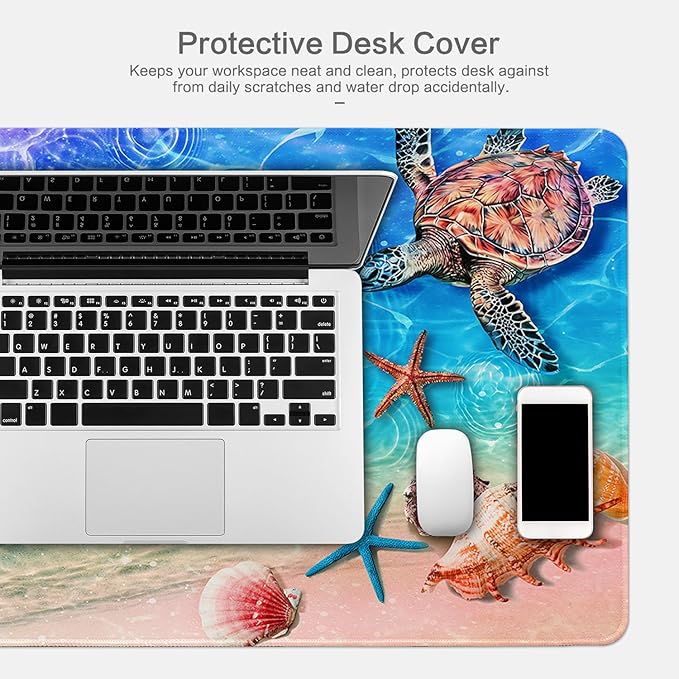 Lokigo Sea Turtle Desk Pad, Waterproof Large Mouse Pad for Desk Keyboard Writing Mat with Non-Slip Rubber Base, Gaming Mousepad for Boys Girls Deskmatt for Gaming Study 31.5"x15.7", Teal