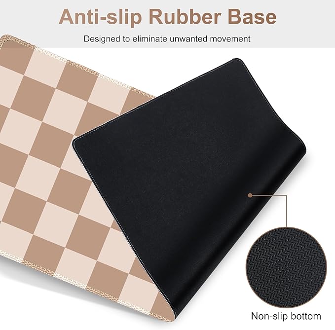 Beige Khaki Checkered Mouse Pad Set, 4 in1 Large Gaming Ergonomics Keyboard Desk Mat with Memory Foam Wrist Rest, Extended Game Mousepad, Non-Slip Desk Pad Matt Easy Typing Pain Relief