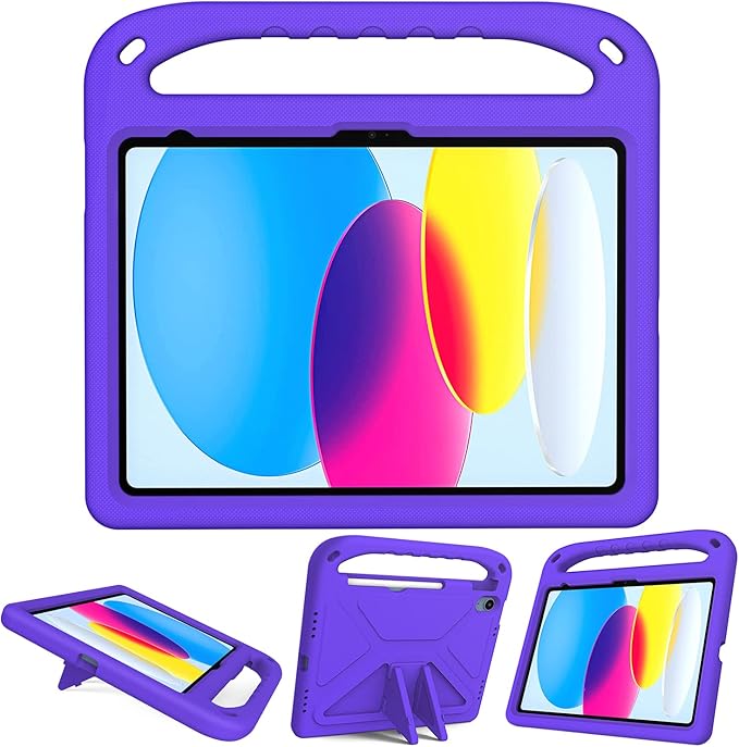 for iPad A16 Case 11th Generation 2025 11 Inch, iPad 10th Generation 10.9" 2022 Case, Kids Friendly Lighweight EVA Foam Shoulder Strap Shockproof Stand Cover for Girls Boys, Purple