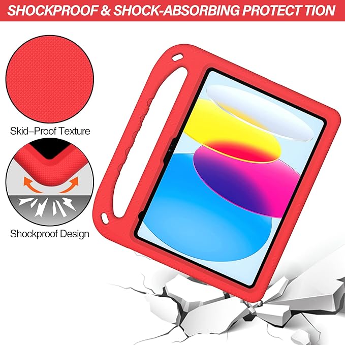 for iPad A16 Case 11th Generation 2025 11 Inch, iPad 10th Generation 10.9" 2022 Case, Kids Friendly Lighweight EVA Foam Shoulder Strap Shockproof Stand Cover for Girls Boys, Red