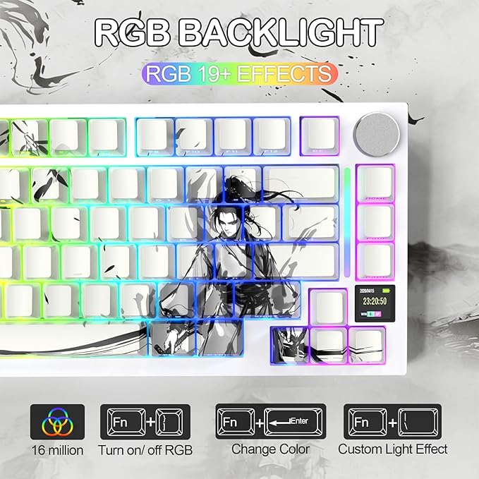 ATTACK SHARK X820 Ultra 75% Wireless Gaming Mechanical Keyboard Hot-Swappable Gasket Mount RGB Backlit BT/2.4G/Wired Custom Keyboard with Smart TFT Display&Knob QMK Driver-Ink Bamboo&Gift Switch