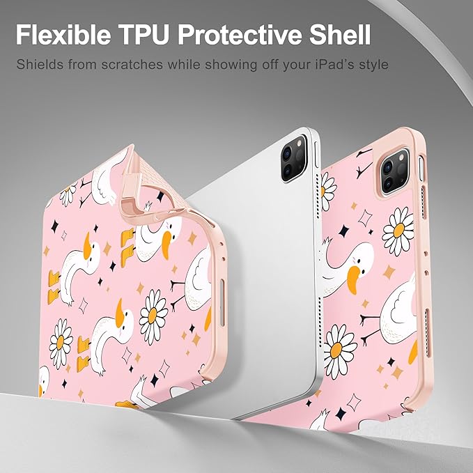 May Chen for iPad Pro M2 12.9 inch Case 6th/5th/4th/3rd Generation 2022 2021 2020 2018, Trifold Stand with Auto Wake/Sleep Soft TPU Protective Stand Back Cover, Daisy Ducks