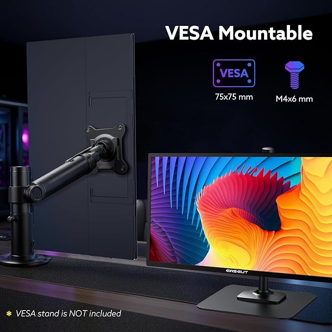 23.8'' Portable Monitor FHD 1080P 120Hz, VESA USB-C HDMI Laptop Screen Extender, Built-in Stand Speakers for Laptop PC Mac Phone PS4/5 Xbox Switch