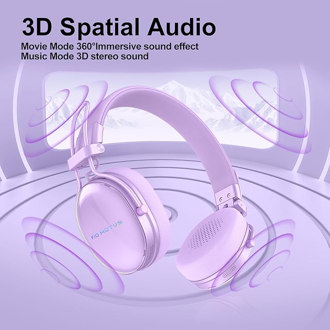 Wireless On-Ear Headphones, Active Noise Cancelling, Bluetooth 5.4, Hi-Res Sound, 55H Playtime, Lightweight and Comfortable, Foldable Design, for Home Office Travel, Purple