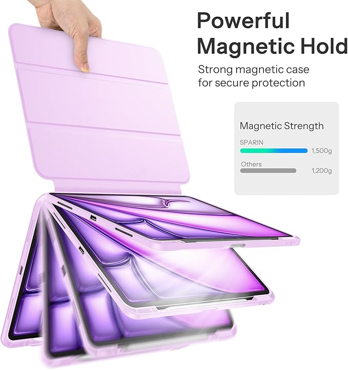 SPARIN Case for iPad Air 13 Inch M4 2026/M3 2025/M2 2024 ((8th/7th/6th Generation), Removable Magnetic Cover with Apple Pencil Holder, Portrait and Landscape Stand, Auto Wake/Sleep -Purple