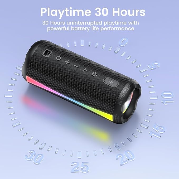 Portable Bluetooth Speaker, 2026 Bluetooth Wireless Speaker 5.4 with RGB Lights, 30H Playtime with Deep Bass, IP7 Waterproof, TWS Pairing, Portable Speaker for Travel/Party/Home/Gifts, Black