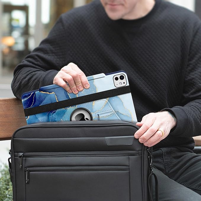 Fintie Rotating Case for iPad Pro 13-inch (M5) 2025 / (M4) 2024 with Pencil Holder - 360 Degree Swiveling Protective Stand Cover with Auto Wake/Sleep, Ocean Marble
