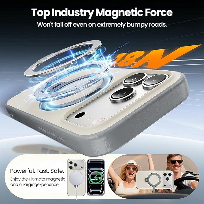 3in1 for 360°Ring Stand for iPhone 17 Pro Max Case with 1X Screen Protector +1X Camera Cover,Fit for MagSafe, Anti-Yellowing & Scratch-Resistant Back Phone Case for iPhone 17 Pro Max 6.9", White