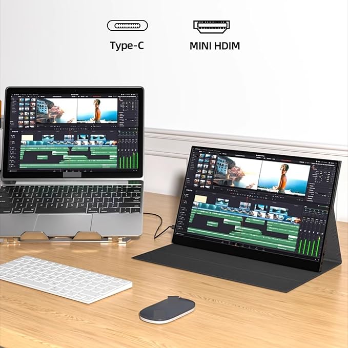 Flicker Free Portable-Monitor-for-Laptop - 15.6'' 4K FHD IPS Display USB-C HDMI with Speakers External Monitor with Speakers