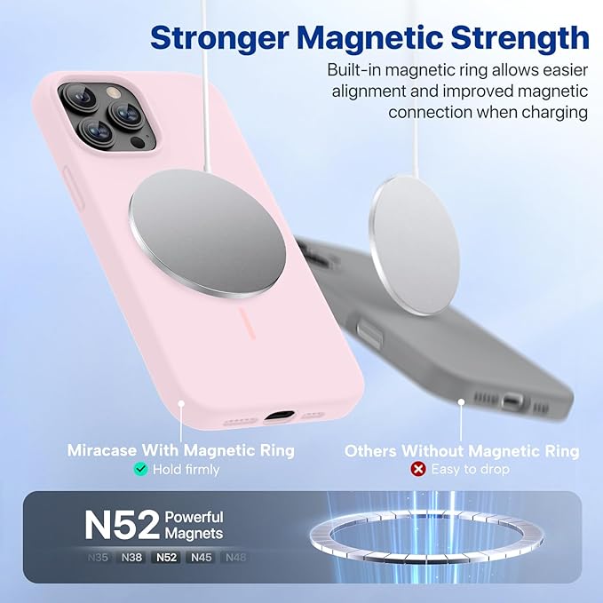 Miracase Magnetic for iPhone 13 Pro Max Case, [Soft Anti-Scratch Microfiber Lining], Magnetic for MagSafe, Liquid Silicone Shockproof Drop Protection Phone Case for 13 Pro Max, Sand Pink