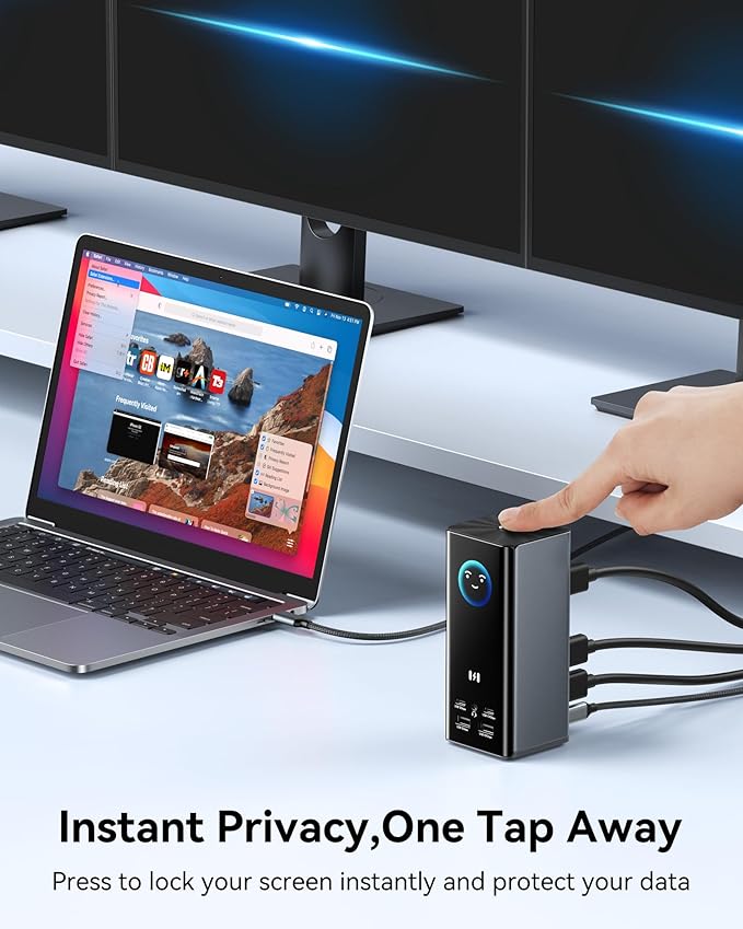 Selore Laptop Docking Station, 4K Triple Display Docking Station 3 HDMI 2 DP, Smart LCD Digital Display, USB-C USB 3.0 Universal Dock for Windows MacBook macOS (Driver Required)