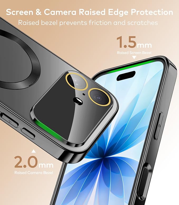 TOBOVON Magnetic for iPhone 17 Case with Ring Stand, Fits MagSafe, with Built-in Camera Lens Protector, Slim Electroplated Shockproof Phone Cover, Black