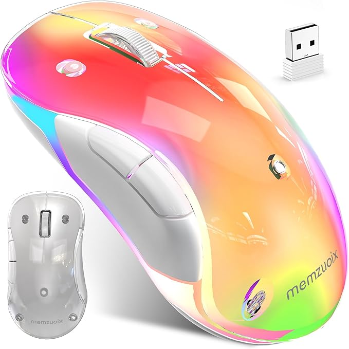 memzuoix 2.4G LED Wireless Mouse, Rechargeable Ergonomic Mouse with Detachable Cover, 1400 DPI Portable Optical Computer Mouse with USB Receiver for Laptop, PC, Desktop and MacBook, 5 Buttons