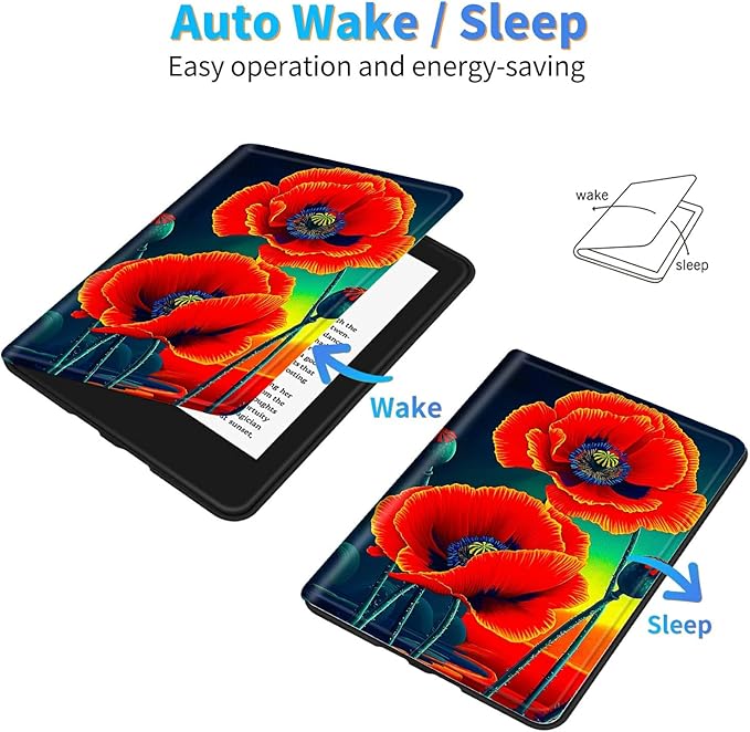 for Kindle Scribe 10.2 Inch 2022/2024 Released Tablet Case, Slim Kickstand Stand Leather Smart Cover with Auto Wake/Sleep, Red Flower