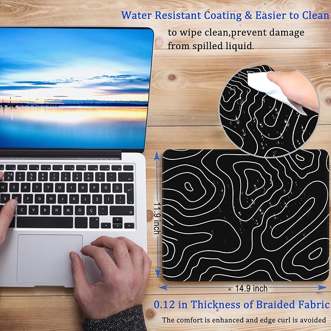 Mousepad, Large Gaming Mouse Pad with Double Stitched Edges, 14.9 x 11.7 inches Premium-Textured & Waterproof Mousepad, Nonslip Natural Rubber Base Mouse pad for Laptop,Computer, Office, Black White