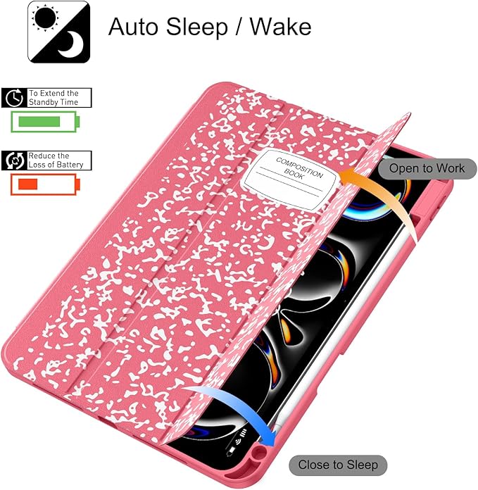 Soke Case for New iPad Pro 11 Inch (M5/M4) 5th Generation 2024-2025 with Pencil Holder - [Shockproof + Apple Pencil Charging + Auto Wake/Sleep], Soft TPU Back Cover for iPad Pro 11", Book Watermelon