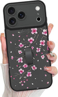 KANGHAR Compatible with iPhone 17 Pro Case, Magnetic Compatible with MagSafe, Cute Flower Floral Pattern Wristband Kickstand Full Camera Lens Shockproof Protective Case for Girls Women, Black