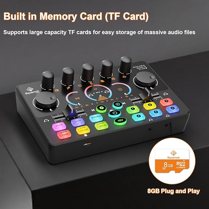 Podcast Equipment Bundle,5RGB Mixer with XLR-6.5mm interface,Dynamic Microphone, TF Card, Surround Sound, Suitable for Streaming/TikTok/YouTube, Compatible with Mobile Phones, PC,Camera RS2