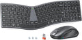 MEETION Ergonomic Keyboard and Mouse Wireless, Split S-Curve Design, 2.4G Wireless & Dual Bluetooth, Slim Low-Profile Rechargeable Full Size Keyboard, 4 DPI Mouse for Windows Mac PC Laptop Computer, Q