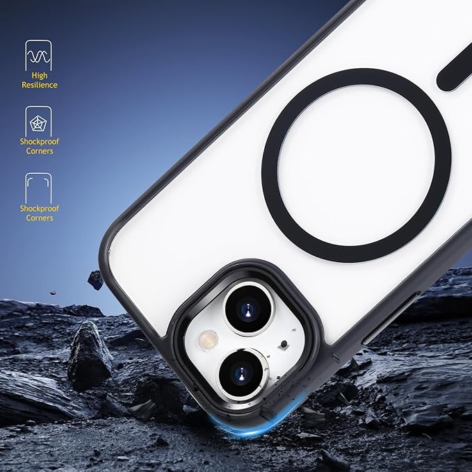 Tigowos Compatible with iPhone 15 case [Fits MagSafe][10FT Drop Resistant] Clear Shockproof Slim Fit iPhone 15 Phone Cases, Clear Black