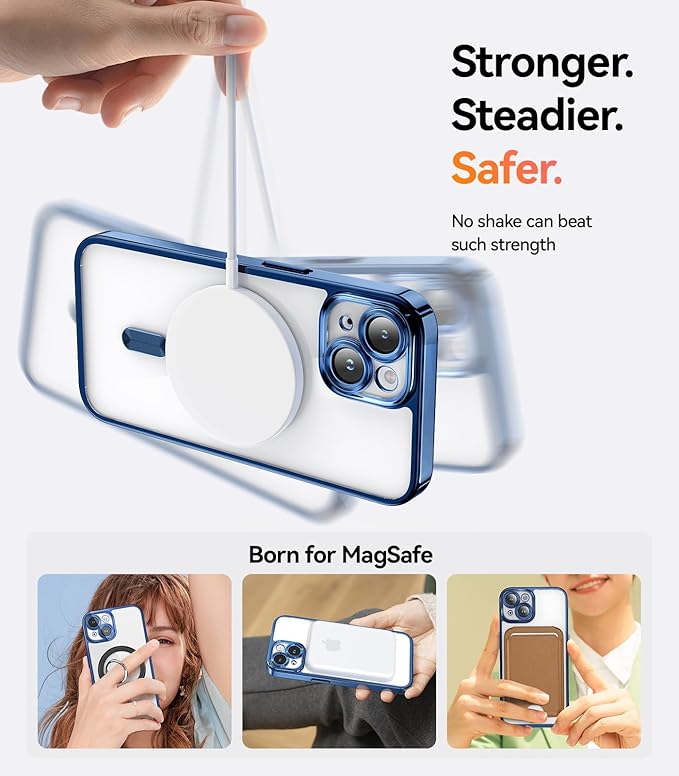 Meifigno for iPhone 15 Case 6.1", [Glitter Card & Wrist Strap] [Compatible with MagSafe] [2X Screen Protectors] Surround Raised Camera Lens Protection for iPhone 15 Case, Deep Blue