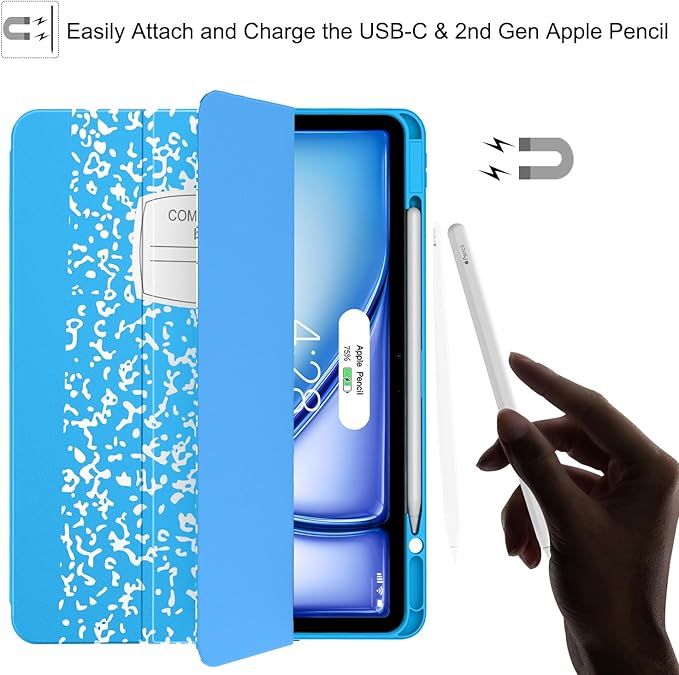 Soke Case for iPad Air 13 Inch (M4/M3/M2,2026-2024), iPad Pro 12.9" 6th/5th Generation with Pencil Holder(2021 2022 Release)-[Apple Pencil Charging + Auto Wake/Sleep] Soft Back Cover, Book Blue