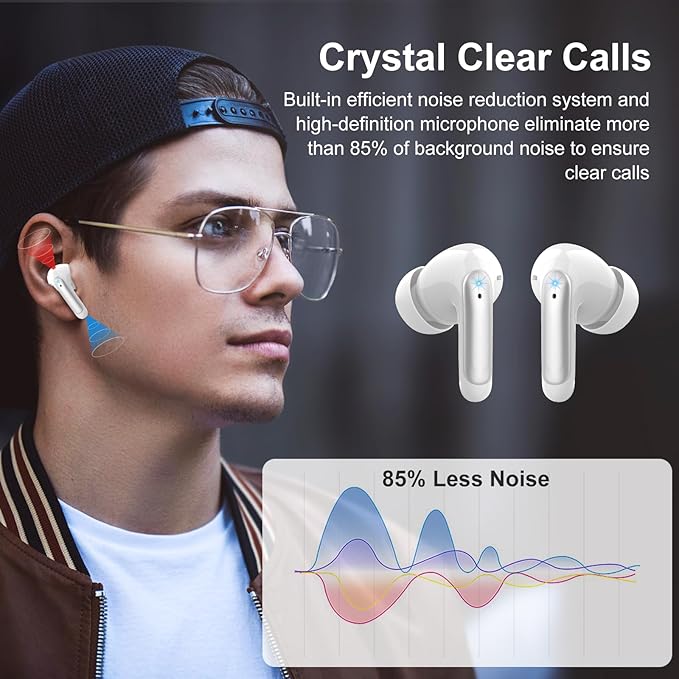 Wireless Earbuds, HiFi Sound Bluetooth 5.3 Headphones with 4 ENC Noise Mic, 56H Playtime Ear Buds with LED Display, USB-C, IPX7 Waterproof Wireless Headphones for Sports Workout