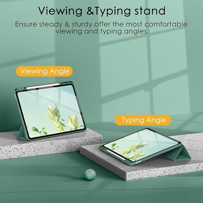Soke Case for iPad Pro 12.9 Inch (6th/5th/4th/3rd Generation, 2022/2021/2020/2018) - Pencil Holder + Auto Sleep/Wake + Camera Protection, Transparent Shockproof Back Cover,Pine Green