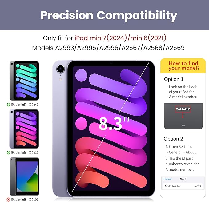 Clear Case for iPad mini 7 A17 Pro 8.3 Inch, iPad mini 7th/6th Generation Case (2024/2021),Slim Shockproof Transparent Back,Y-Shaped Mutil Angles Folding,Supports Pencil Pro&USB-C (Purple)