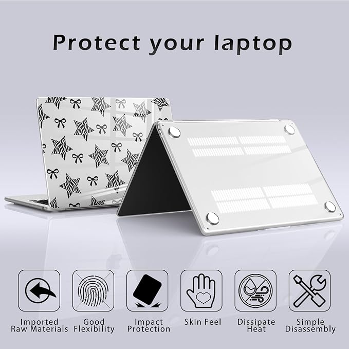 Compatible with MacBook Pro 16 inch Case M5 M4 M3 M2 M1 Pro/Max 2026-2021 A3429 A3428 A3403 A3186 A2991 A2780 A2485, Cute Zebra Stripe Star Bow Protective Hard Shell Clear Cover