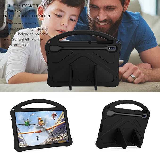 Kids Case for Samsung Galaxy Tab S10 Lite/S10 FE/S9 FE 10.9"/Tab S9/S8/S7 11", Techcircle Light Weight Shock Proof EVA Foam Handle Rugged Stand Protective Case, Black