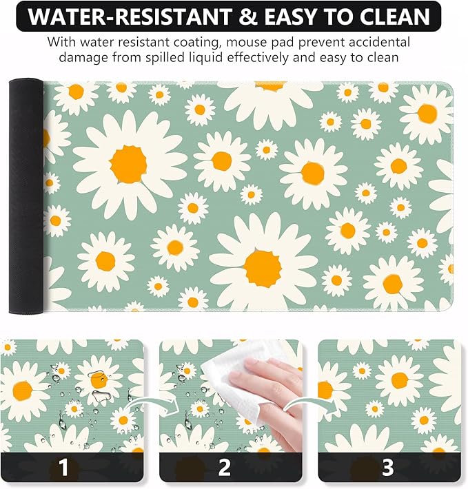 iCasso XXL Large Mouse Pad for Desk, Anti-Slip Big Mousepad with Stitched Edges, Keyboard Mat for Work, Gaming (Daisy)