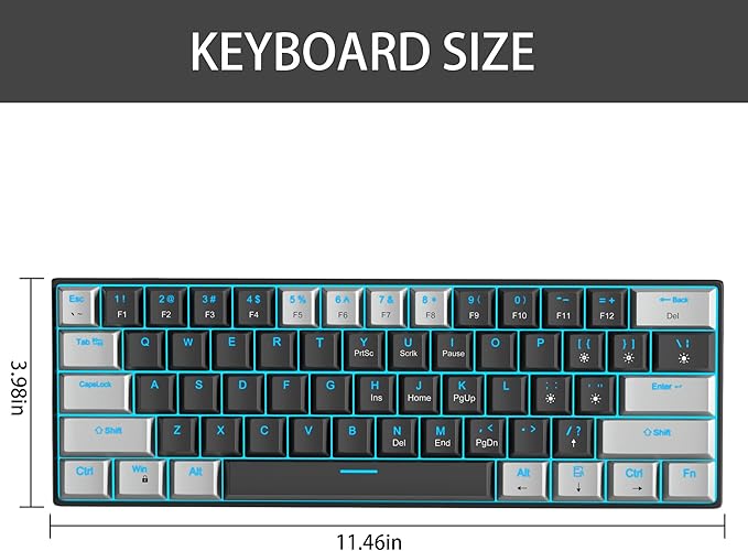 Camiysn 60% Mechanical Gaming Keyboard,Mixed Color Keycaps Gaming Keyboard with Linear Red Switches, Detachable Type-C Cable Mini Keyboard with Blue LED Light for PC/Laptop