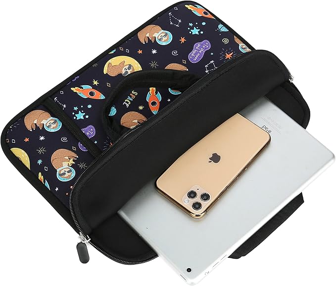 11 11.6 12 12.1 12.5 inches Laptop Sleeve Chromebook Case Ultrabook Case Notebook Sleeve PC Messenger Bag Tablet Case Neoprene Handle Sleeve for Women Men, Two Pockets(Space Sloth)