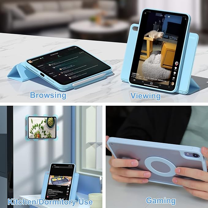 ZENLU iPad 10th 11th Generation Magnetic Case with Removable Folio Cover, Semi-Silicone Leather, Vertical Stand, Clear Back, Smart Sleep/Wake, Full Protective Case for iPad 10 & 11(A16) (Blue)
