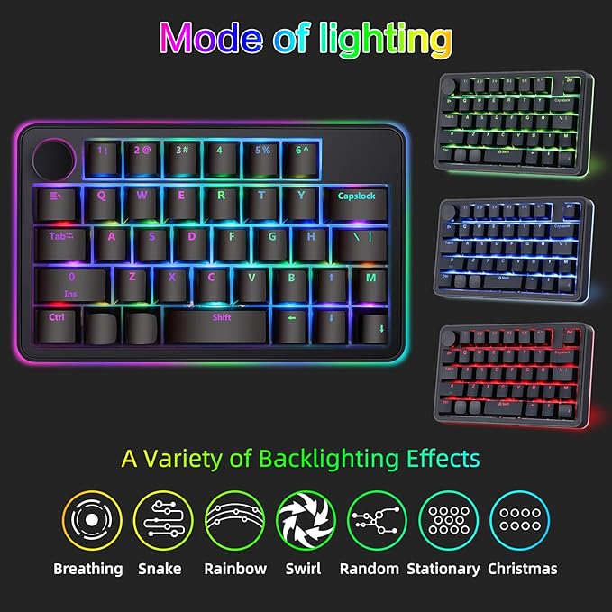 Koolertron Single-Handed Macro Mechanical Keyboard, RGB LED Backlit Portable Mini One-Handed Mechanical Gaming Keypad 39 Fully Programmable Keys (39 Keyboard Black)