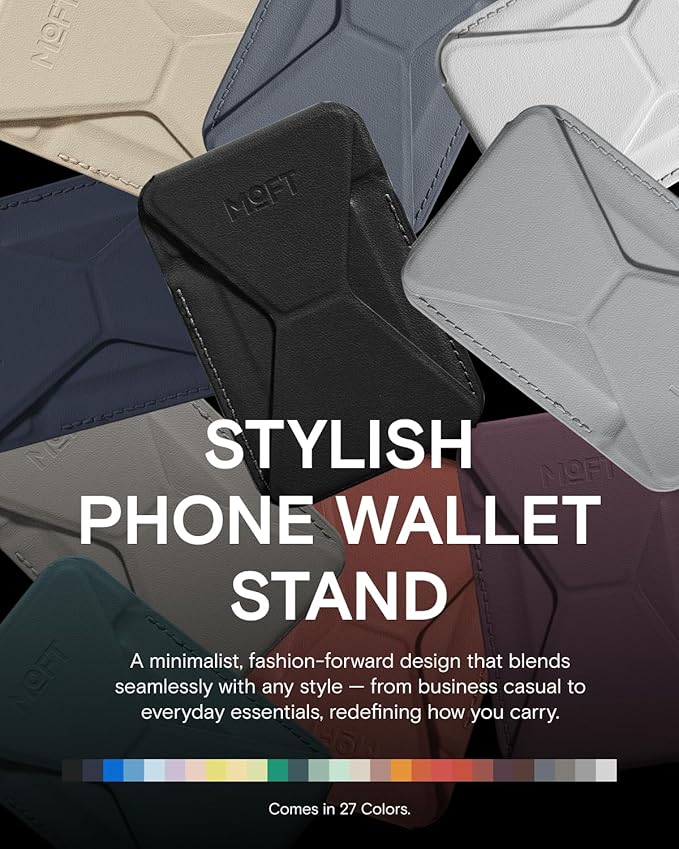 MOFT Magnetic Wallet Stand Compatible with iPhone 17/16/15/14/13/12 Series, Angle Adjustment & Magsafe Compatible MOVAS Phone Stand,Jet Black
