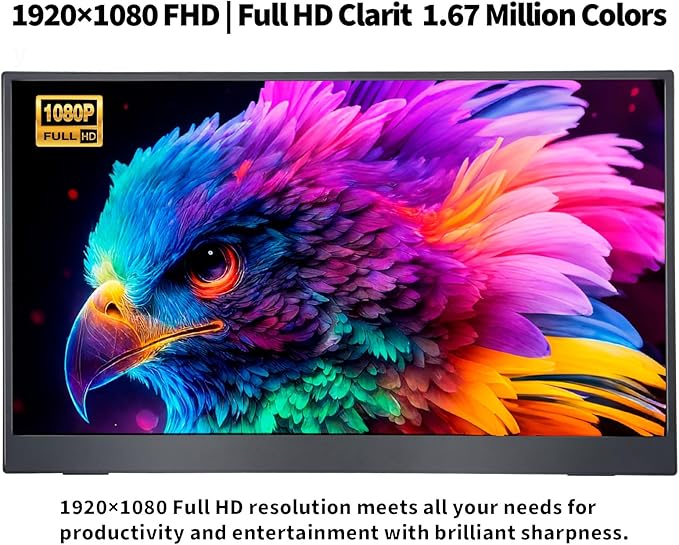 15.6 Inch Portable Monitor, 1080P FHD 60Hz IPS Screen, 72% sRGB HDMI USB-C External Monitor for Laptop PC MacBook Phone Xbox PS5/4, Travel Second Display with Kickstand