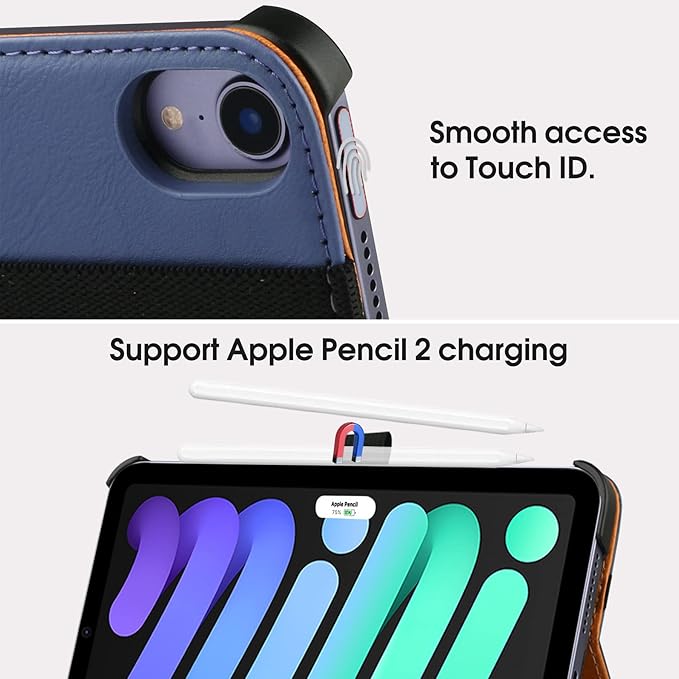 iPad mini 7 Case (A17 Pro) 2024, iPad mini 6 Case 2021, iPad mini 7th/6th Generation Case 8.3 Inch,Premium PU Leather Folio Stand Cover with Pencil Holder and Multi-Viewing Angles（Dark Blue）