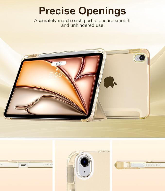 TiMOVO Case for iPad Air 11 Inch M4 2026/M3 2025/M2 2024, iPad Air 5th Generation 2022/4th Gen 2020 10.9 Inch with Pencil Holder, Stand Cover with Translucent Back, Auto Wake/Sleep, Champagne Gold