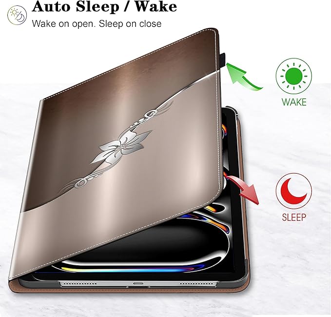 Case for iPad Pro 11 inch Case (M5/M4) 2025/2024, Premium Leather Folio Stand Cover with Auto Wake/Sleep, Pencil Holder and Card Slots - Silver Flower