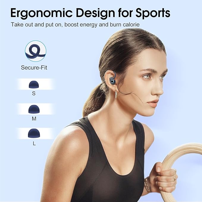 Wireless Earbuds, 2023 Bluetooth Headphones 5.3 Sport, 50H Ear buds with Earhooks, Dual LED DisplayBluetooth Earbuds, Stereo Noise Cancelling Headphones, IP7 Waterproof Running Earphones, Deep Blue