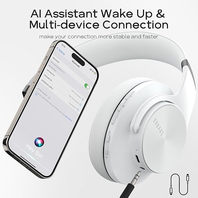 DOQAUS Bluetooth Headphones Over Ear, 90H Playtime, 3 EQ Modes, HiFi Audio, ENC Mic, Reinforced Durable Frame & Soft Earpads for Extended Wear, Phone, PC, Travel