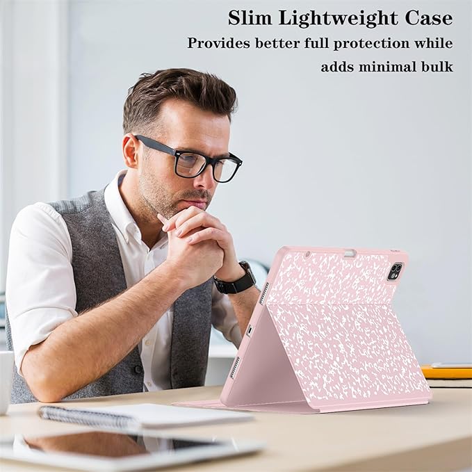 Supveco Case for iPad Air 13 Inch (M3) 2025/(M2) 2024 with Pencil Holder,Premium Folio Stand Case with Soft TPU Back Cover,and Auto Wake/Sleep-Pink