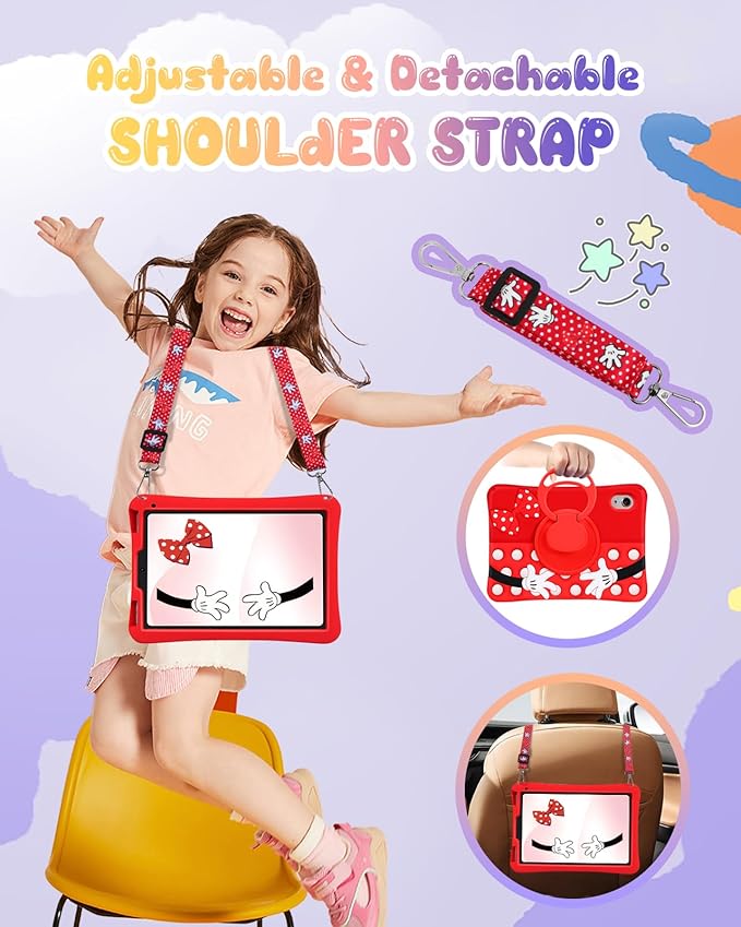 Lotadilo Cute Case for iPad mini 7 2024 (A17 Pro) / Mini 6 Case 8.3 Inch 2021- Silicone 3D Design Red Point for Girls Women Teens Girly Kawaii Funny Cartoon Soft Stand for with Lanyard