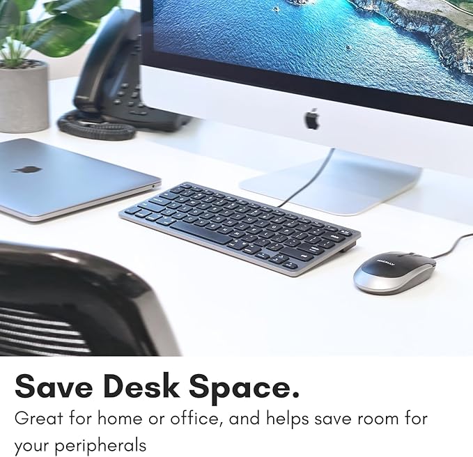 Macally Small USB Wired Keyboard for Mac and Windows - 78 Scissor Keys, 13 Shortcut Compatible Apple Keyboard - Mini Compact USB Computer Keyboard That Saves Space and Looks Great - Space Grey